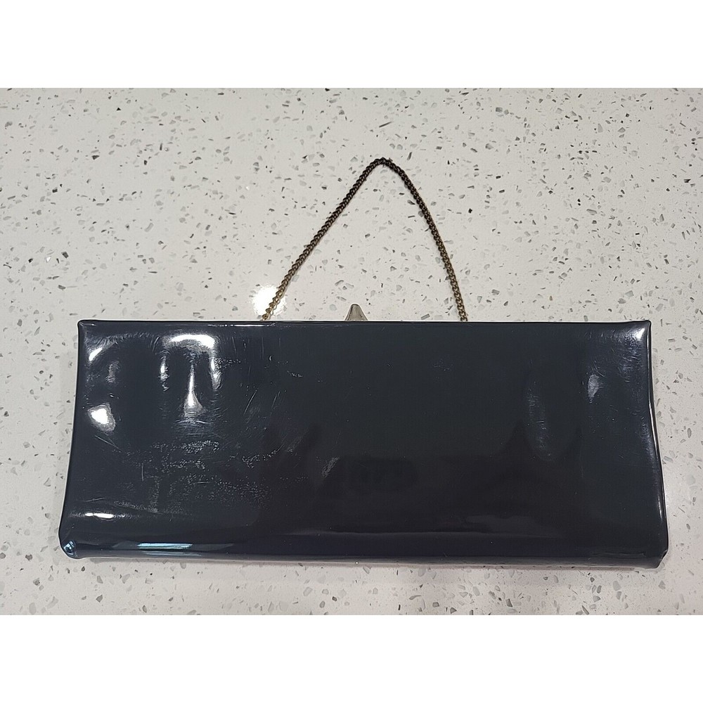 Vtg MCM Patent Leather Black Clutch/Handbag Purse Pinup Retro Hellbetty Vinyl